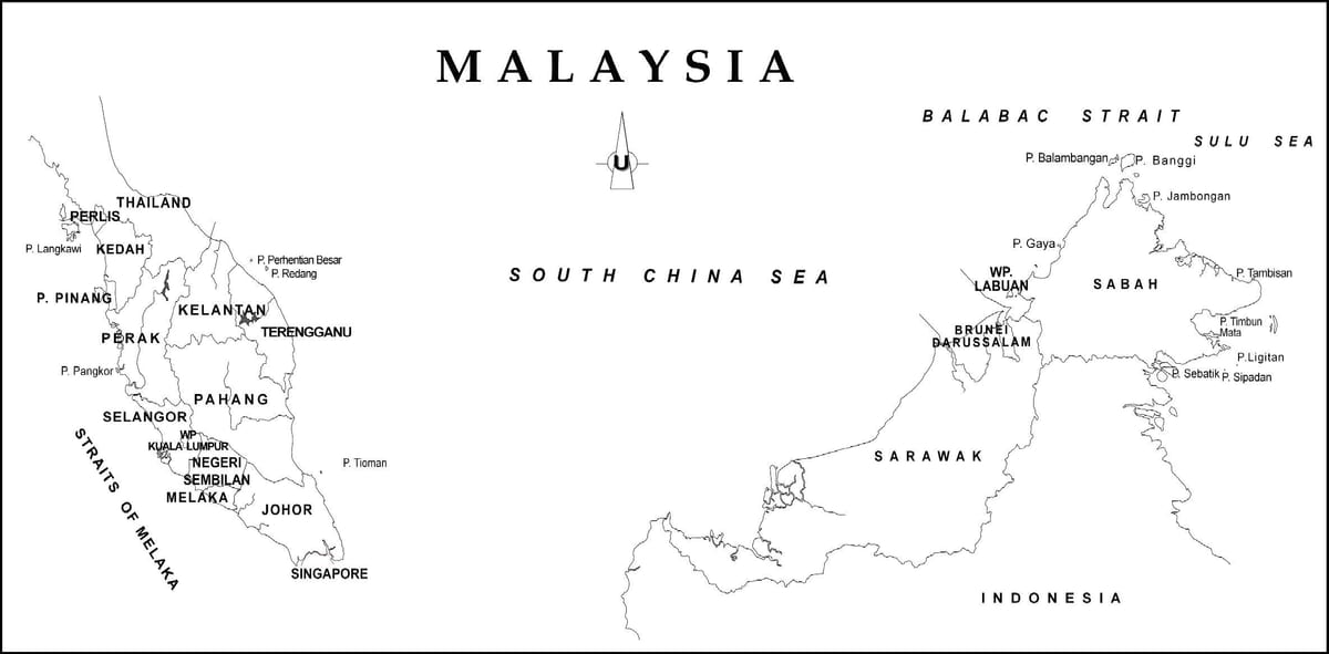 peta garis peta dari malaysia dengan batas wilayah negara
