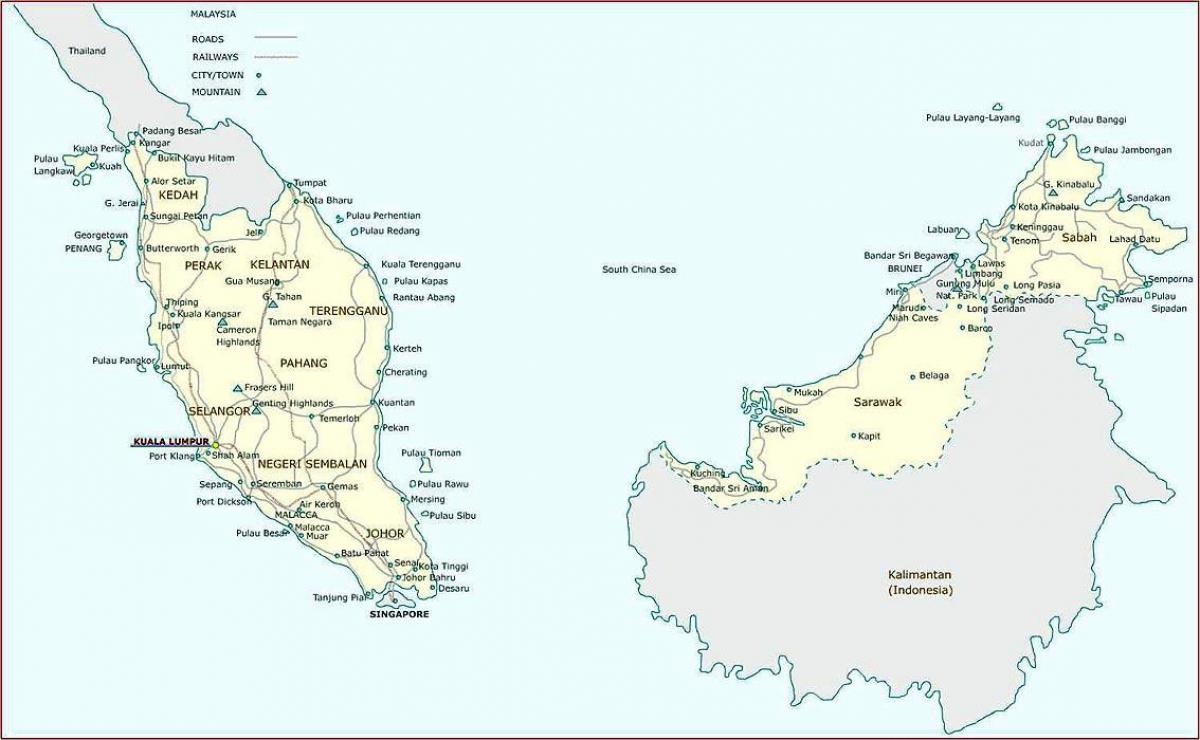 malaysia, kota-kota di peta
