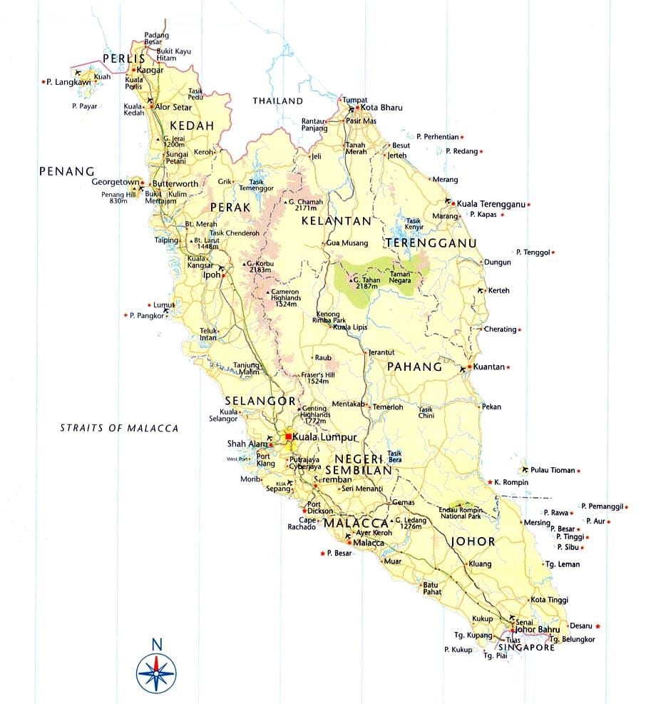 malaysia road arah peta